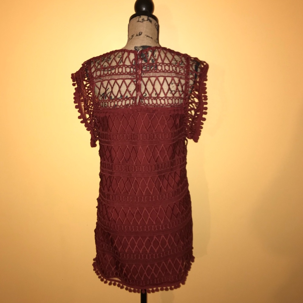 TULAROSA RED POMPOM MINI TUNIC DRESS - Picture 7 of 8